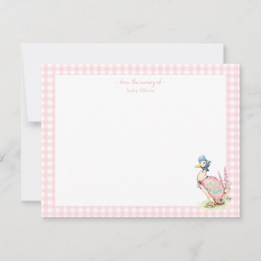 Jemima Duck met roze Gingham Border Baby meisje Bedankkaart (Voorkant)