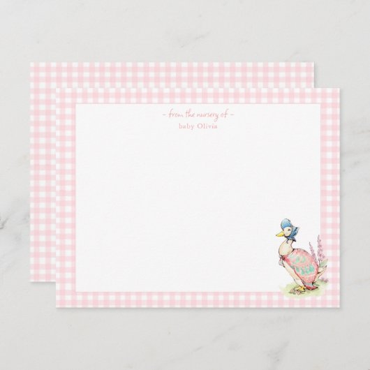 Jemima Duck met roze Gingham Border Baby meisje Bedankkaart (Voorkant / Achterkant)