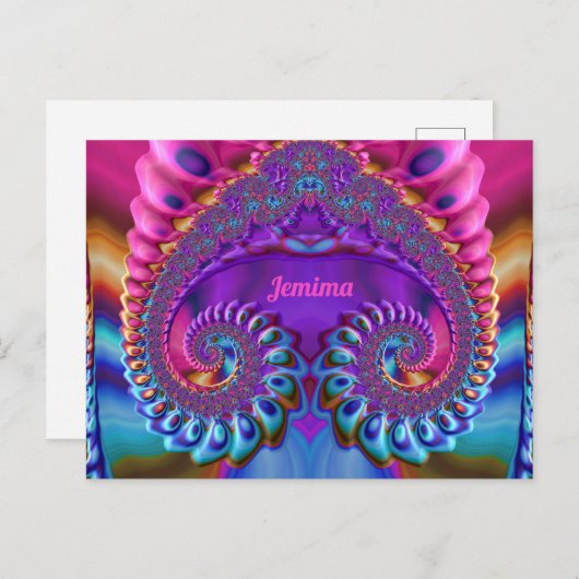 JEMIMA ~ Glossy Briefkaart 3D Pink Blue Paars Zany (Voorkant / Achterkant)