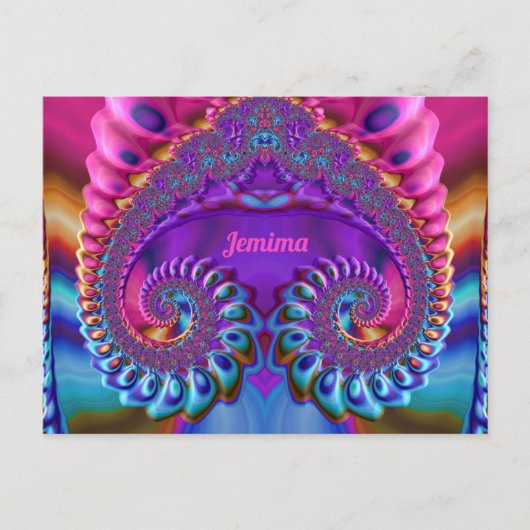 JEMIMA ~ Glossy Briefkaart 3D Pink Blue Paars Zany (Voorkant)