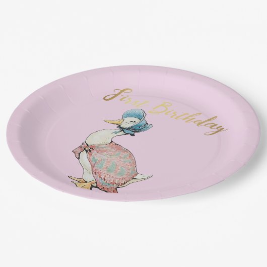Jemima Puddle Duck "First Birthday" Tekst Papieren Bordje (Gekanteld)