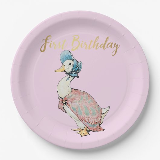 Jemima Puddle Duck "First Birthday" Tekst Papieren Bordje (Voorkant)