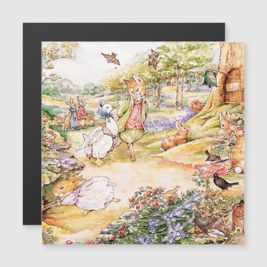 Jemima Puddle Duck loopt met Fox Magnetische Uitnodiging (Voorkant / Achterkant)