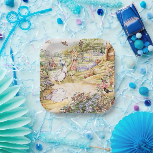 Jemima Puddle Duck loopt met Fox Papieren Bordje (Feest)