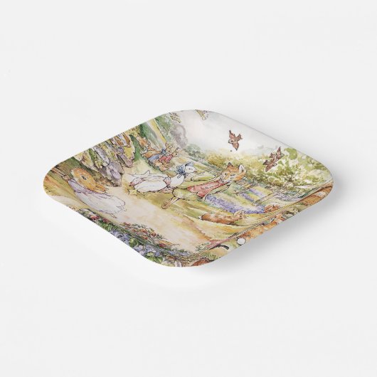 Jemima Puddle Duck loopt met Fox Papieren Bordje (Gebogen)