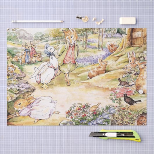 Jemima Puddle Duck loopt met Fox Tissuepapier (Craft)