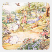 Jemima Puddle Duck loopt met Fox Vierkante Sticker (Voorkant)