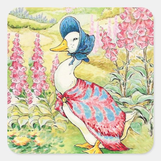 "Jemima Puddle Duck" van Beatrix Potter Vierkante Sticker (Voorkant)