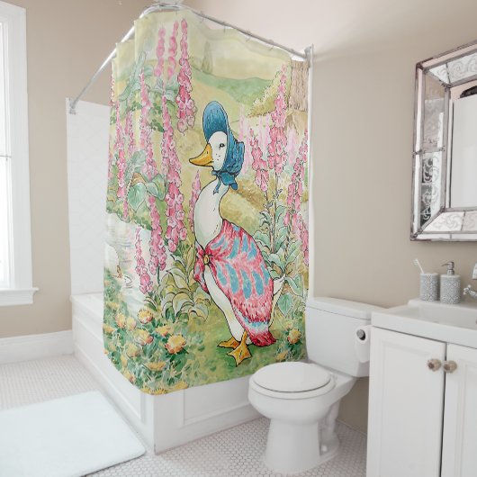 Jemima Puddle eend bij de vijver Douchegordijn (In situ)