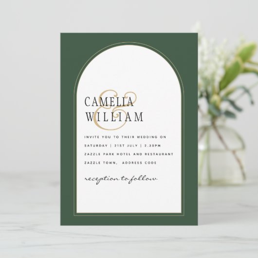 JENEVER GROEN GOUD FOTO HUWELIJK UITNODIGING (Staand voorkant)