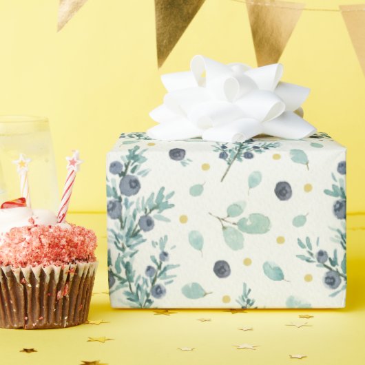 Jeneverbes en bessen patroon cadeaupapier (Verjaardagsfeest)