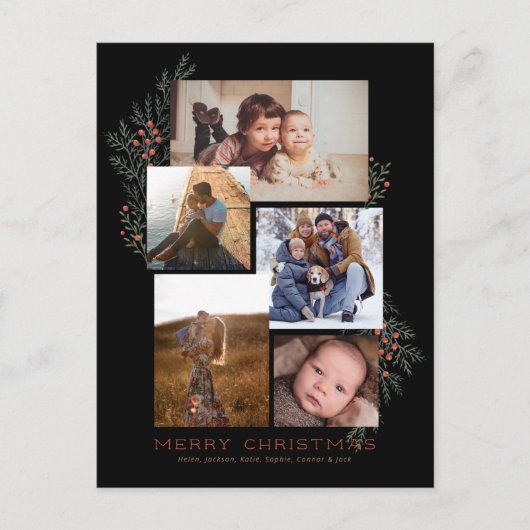 Jeneverbes Fotocollage Zwart Feestdagenkaart (Voorkant)