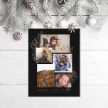Jeneverbes Fotocollage Zwart Feestdagenkaart<br><div class="desc">5 fotogebieden in verschillende richtingen; zwart "lijst" kan worden gewijzigd in elke kleur in de editor; Kies ook uw eigen lettertypen! Voeg een bericht toe aan de achterkant of meer foto's indien gewenst.</div>