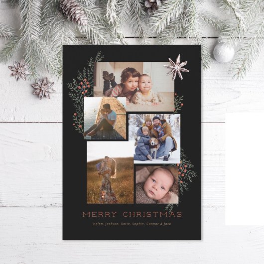 Jeneverbes Fotocollage Zwart Feestdagenkaart