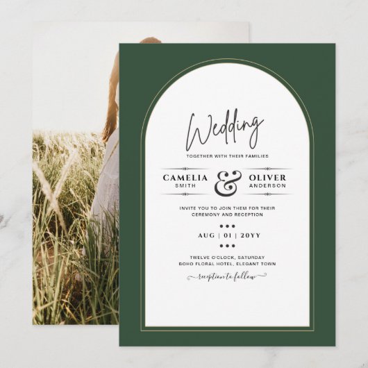 JENEVERBES GROEN GOUD FOTO HUWELIJK UITNODIGING (Voorkant / Achterkant)