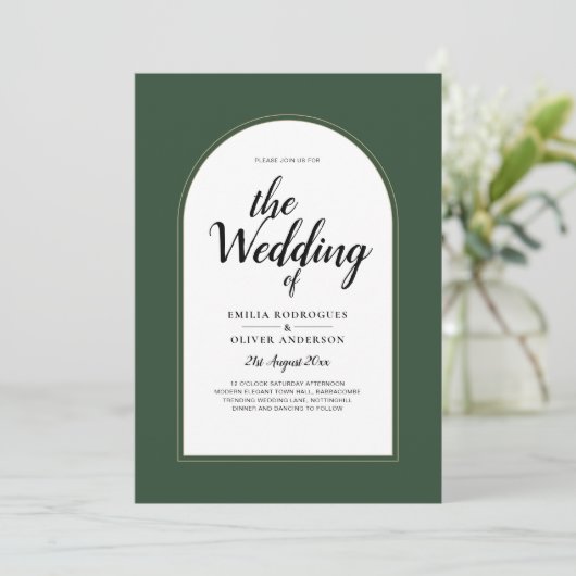 JENEVERBES GROEN GOUD FOTO HUWELIJK UITNODIGING (Staand voorkant)