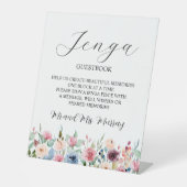 Jenga Bruiloft Gastenboek Elegante Blush Rozen Reclamebord Met Voetstuk (Voorkant)