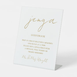 Jenga-gastenboek Chic Goud Minimalistisch Schrift Reclamebord Met Voetstuk