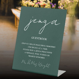 Jenga-gastenboek Emerald Green Minimalistische scr Reclamebord Met Voetstuk