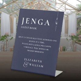 Jenga-gastenboek Navy Blue Minimalistisch Modern Reclamebord Met Voetstuk