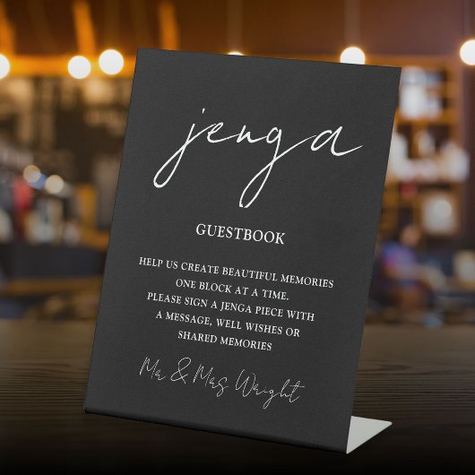 Jenga Gastenboek Zwart-wit Minimalistisch Script Reclamebord Met Voetstuk