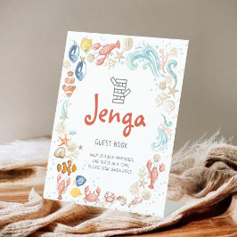 Jenga Guest Book Coastal Ocean Beach Bridal Shower Reclamebord Met Voetstuk