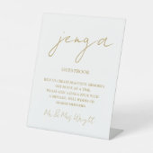 Jenga Guestbook Chic Gold Minimalist Script Reclamebord Met Voetstuk (Voorkant)