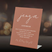 Jenga Guestbook Terracotta Minimalistisch Script Reclamebord Met Voetstuk