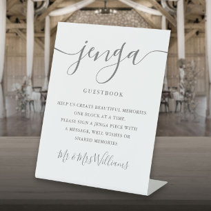 Jenga Huwelijksgastenboek Elegant Grijs Schrift Reclamebord Met Voetstuk