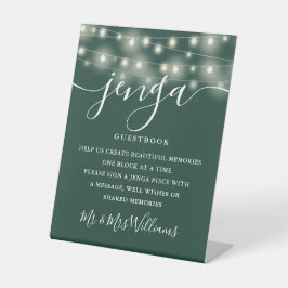 Jenga Huwelijksgastenboek Slingerlichten Smaragd Reclamebord Met Voetstuk