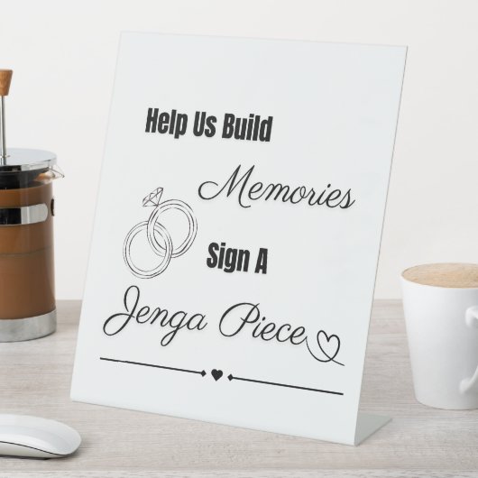 Jenga spel, bruiloft teken, receptie gastspellen reclamebord met voetstuk (Insitu)