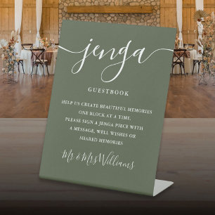 Jenga trouwgastboek Elegant script olijfgroen Reclamebord Met Voetstuk