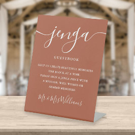 Jenga Wedding Guestbook Modern Script Terracotta Reclamebord Met Voetstuk