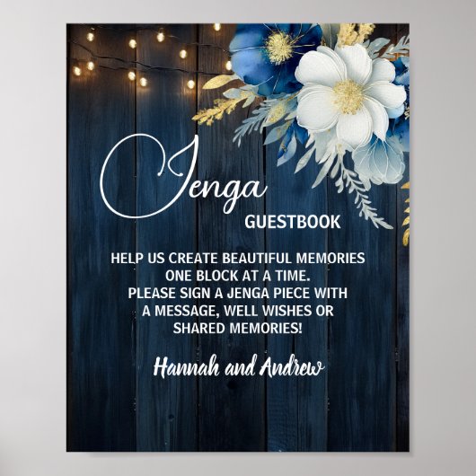 Jenga Wedding Guestbook String Licht Bloemen Poste Poster (Voorkant)