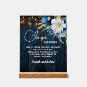 Jenga Wedding Guestbook String Lights Bloemen Acryl Bord (Voorkant)