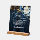 Jenga Wedding Guestbook String Lights Bloemen Acryl Bord (Hoek)