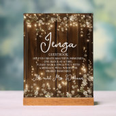 Jenga Wedding Guestbook String Lights Hout Acryl Bord (Neutraal)