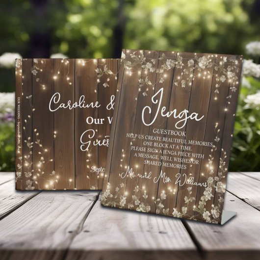 Jenga Wedding Guestbook String Lights Hout Reclamebord Met Voetstuk