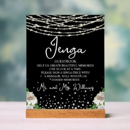 Jenga Wedding Guestbook String Lights Zwart Acryl Bord