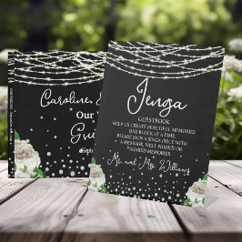 Jenga Wedding Guestbook String Lights Zwart Reclamebord Met Voetstuk