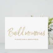 Jenga Wedding Sign "Build geheugens"| Stijlvol gou Kaart (Staand voorkant)