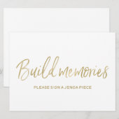 Jenga Wedding Sign "Build geheugens"| Stijlvol gou Kaart (Voorkant / Achterkant)