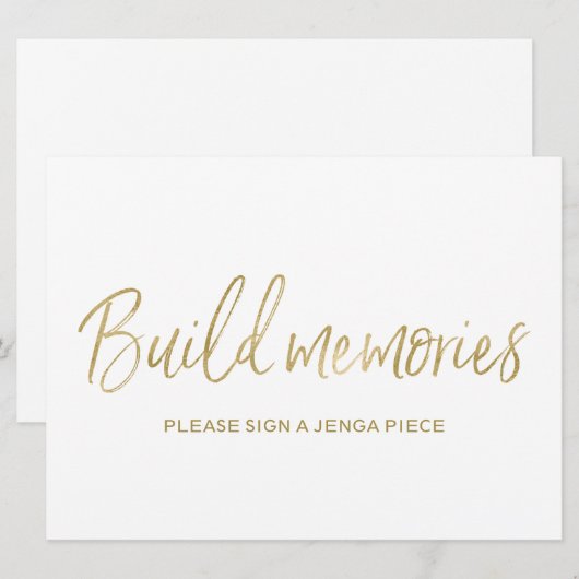 Jenga Wedding Sign "Build geheugens"| Stijlvol gou Kaart (Voorkant / Achterkant)