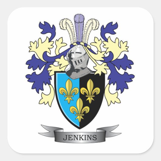 Jenkins Family Crest Coat of Arms Vierkante Sticker (Voorkant)