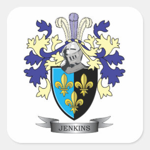 Jenkins Family Crest Coat of Arms Vierkante Sticker