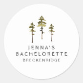 JENNA Pine Tree Camp Mountain Bachelorette Ronde Sticker (Voorkant)