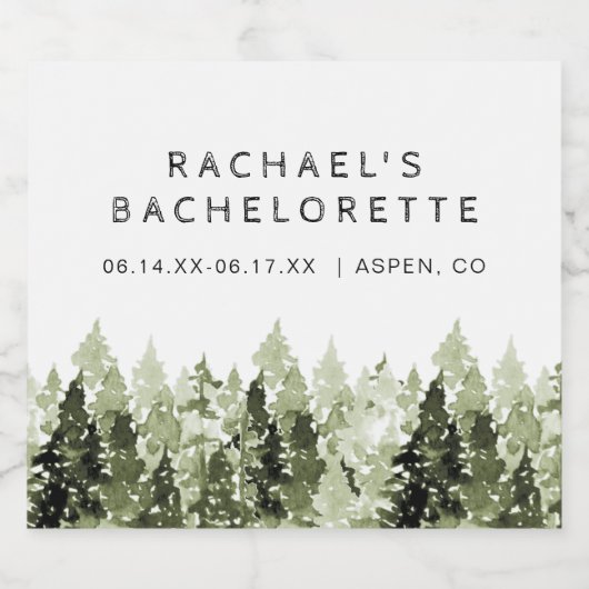 JENNA Rustic Pine Forest Bachelorette Shower Sparkling Wijnetiket (Enkel label)