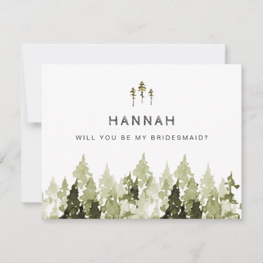 JENNA Rustic Pine Tree Bridesmaid proposal Kaart (Voorkant)