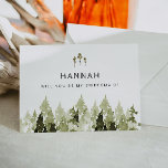 JENNA Rustic Pine Tree Bridesmaid proposal Kaart<br><div class="desc">De sjabloon van deze bruidsvoorstelkaart is voorzien van groene waterverf pijnbomen en oortige lettertypen. OM TE BEWERKEN: In de verpersoonlijkingssectie,  scrol onderaan al manier en selecteer "klik om verder aan te passen". Geef de doopvonten,  de doopvontkleuren,  de achtergrondkleuren en alle doopvonten uit om aan uw stijlbehoeften te voldoen.</div>