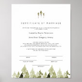 JENNA Rustic Pine Tree Marriage Certificate Poster (Voorkant)